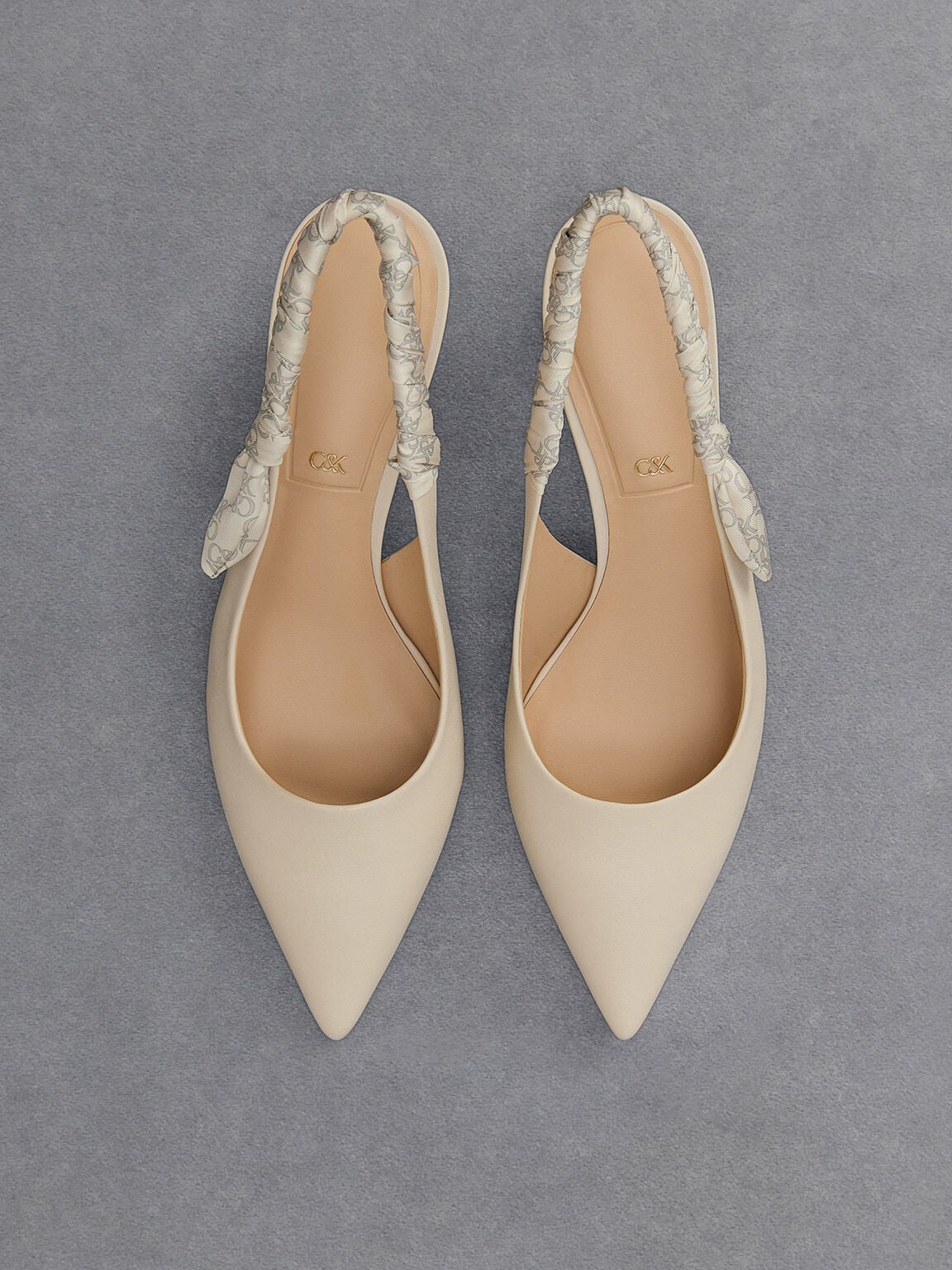 CHARLES & KEITH Featured / Tully Leather Ruched-Strap Slingback Pumps - Chalk