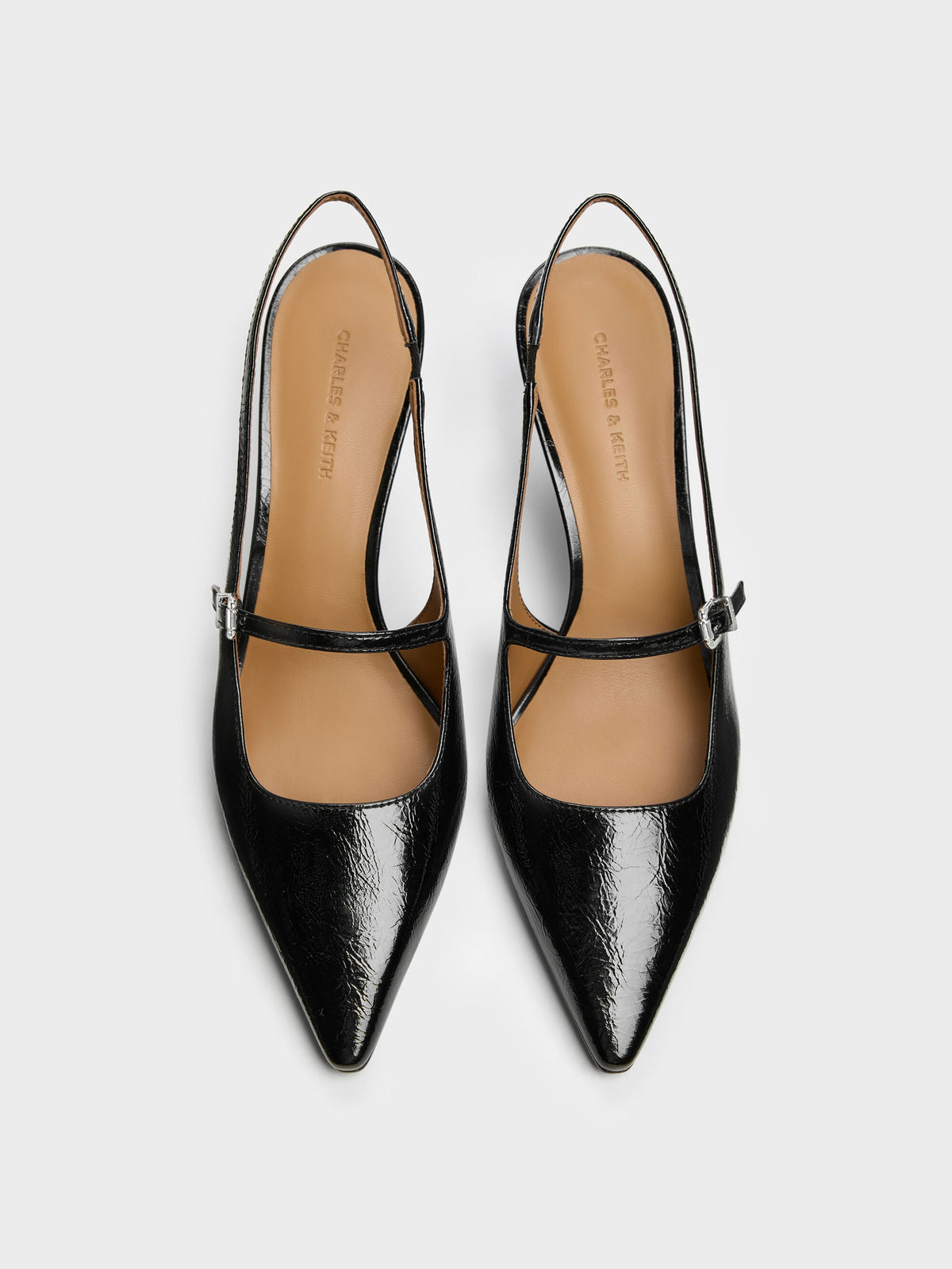 CHARLES & KEITH Trending / Pointed Slingback Mary Jane Pumps - Black