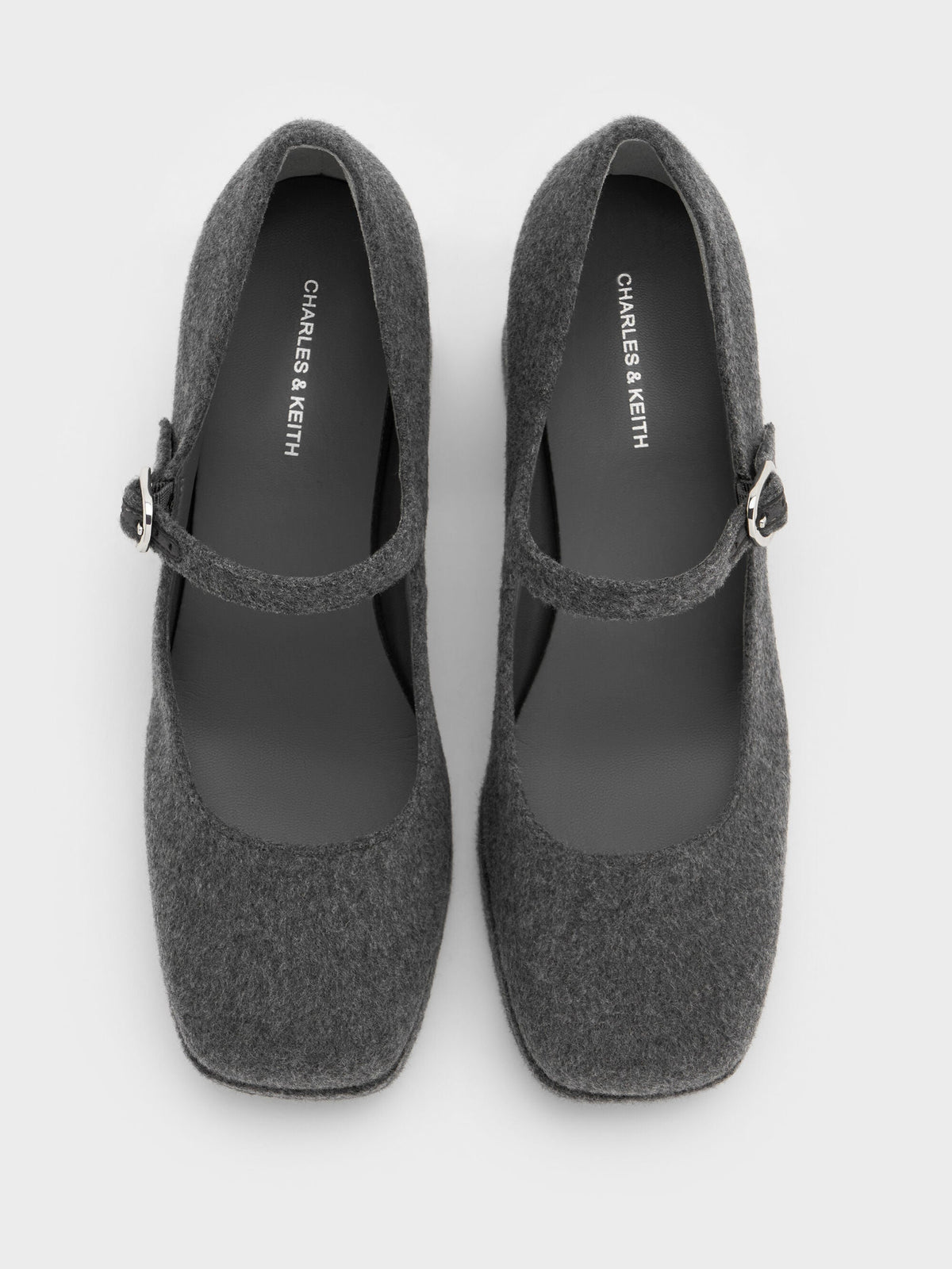CHARLES & KEITH Classic / Felt Platform Mary Jane Pumps - Grey