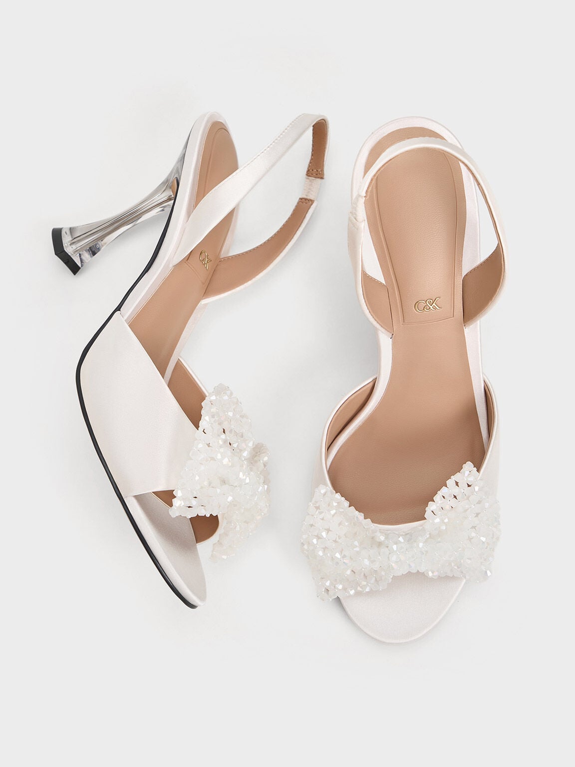 CHARLES & KEITH Sale / Beaded Bow Slingback Pumps - White