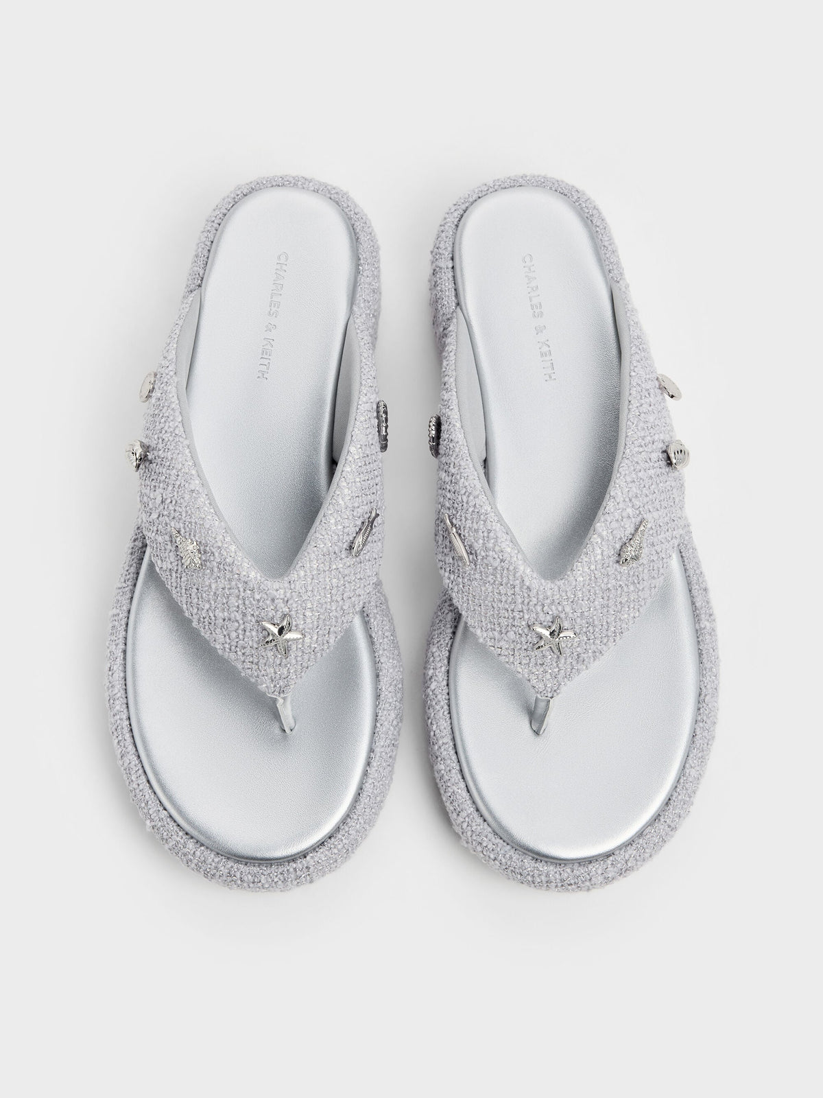 CHARLES & KEITH Signature / Tweed Beach Flatform Thong Sandals - Silver