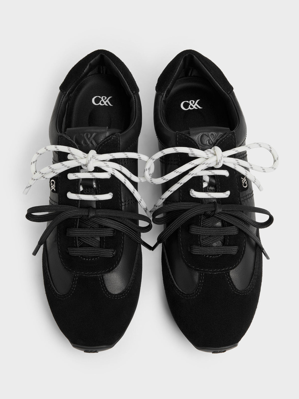 CHARLES & KEITH New / Jace Leather & Suede Sneakers - Black