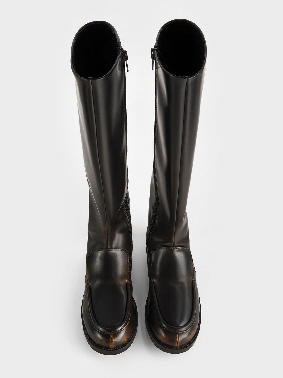 CHARLES & KEITH Everyday / Jagger Knee-High Loafer-Boots - Dark Brown