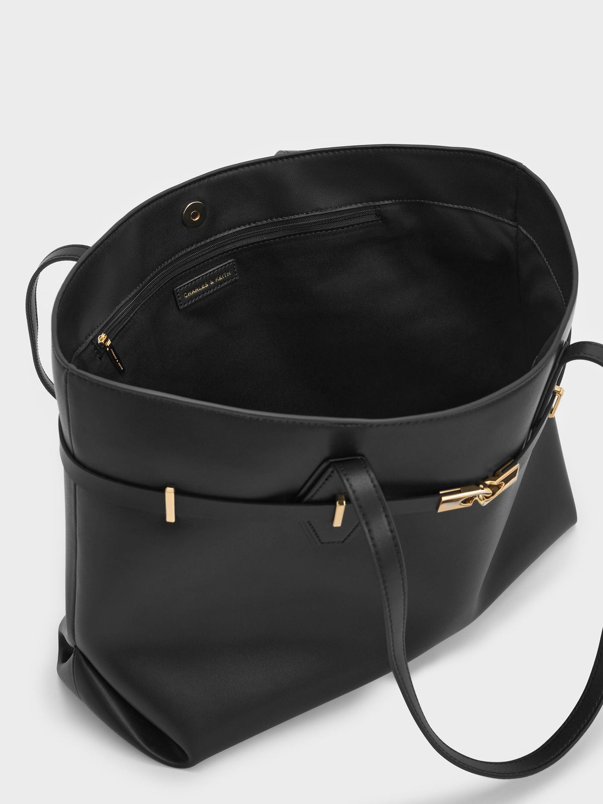 CHARLES & KEITH Great Value / Arlet Double-Handle Belted Tote bag - Black