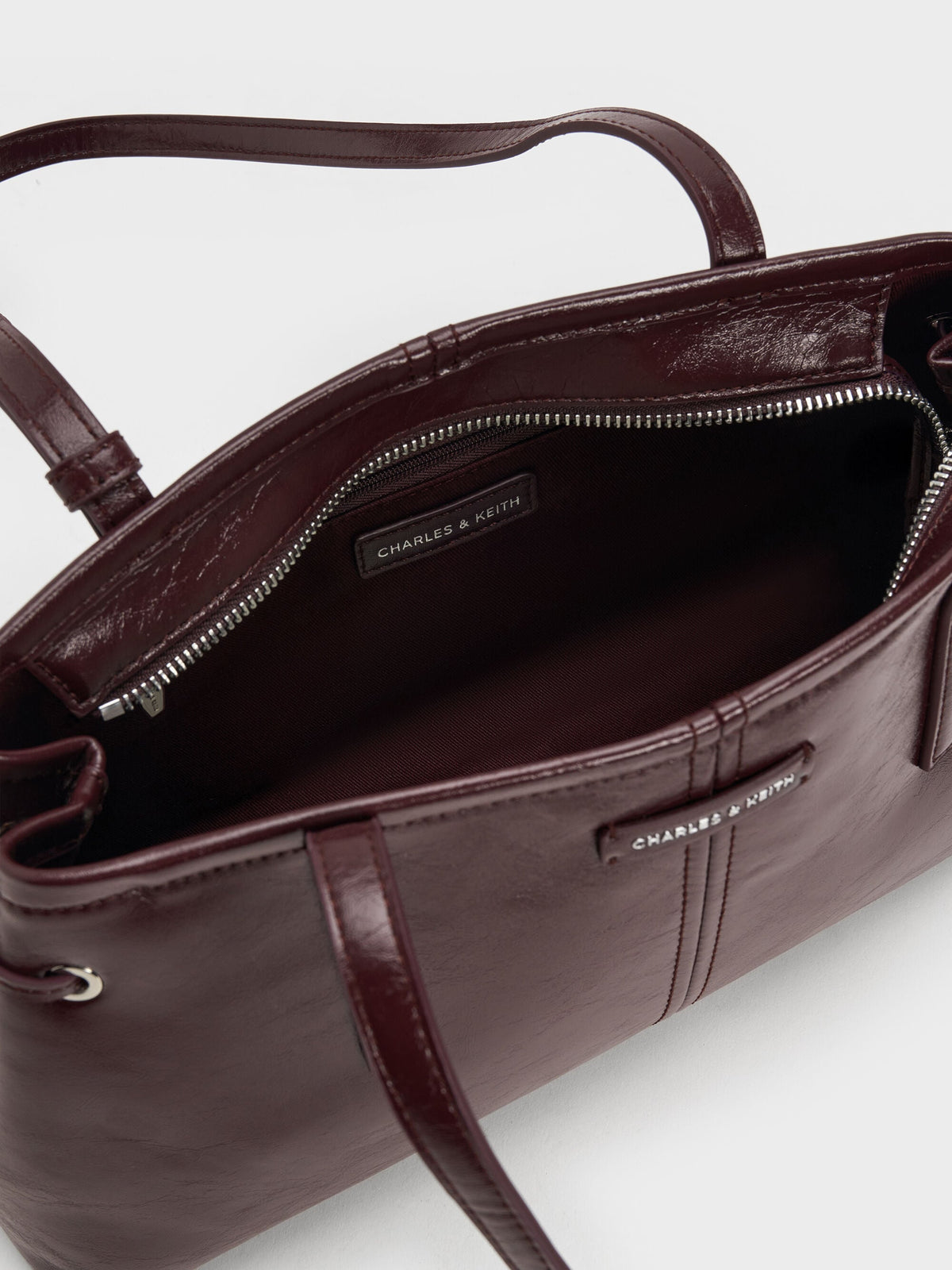 CHARLES & KEITH Quality / Noane Elongated-Handle Shoulder Bag - Wineberry Red