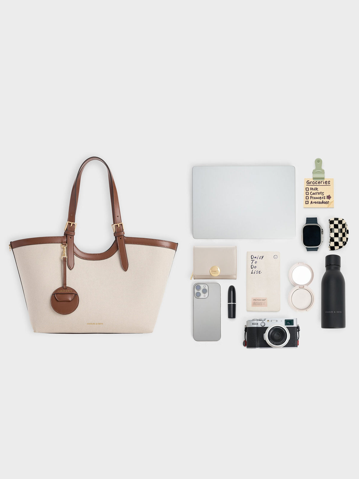 CHARLES & KEITH New / XL Enola Canvas Tote Bag - Chocolate