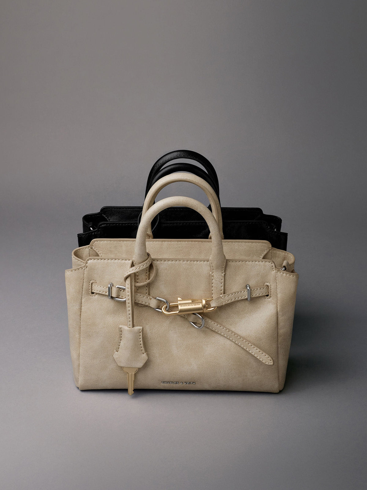 CHARLES & KEITH Hot Sale / Mini Delfina Belted Tote Bag - Noir