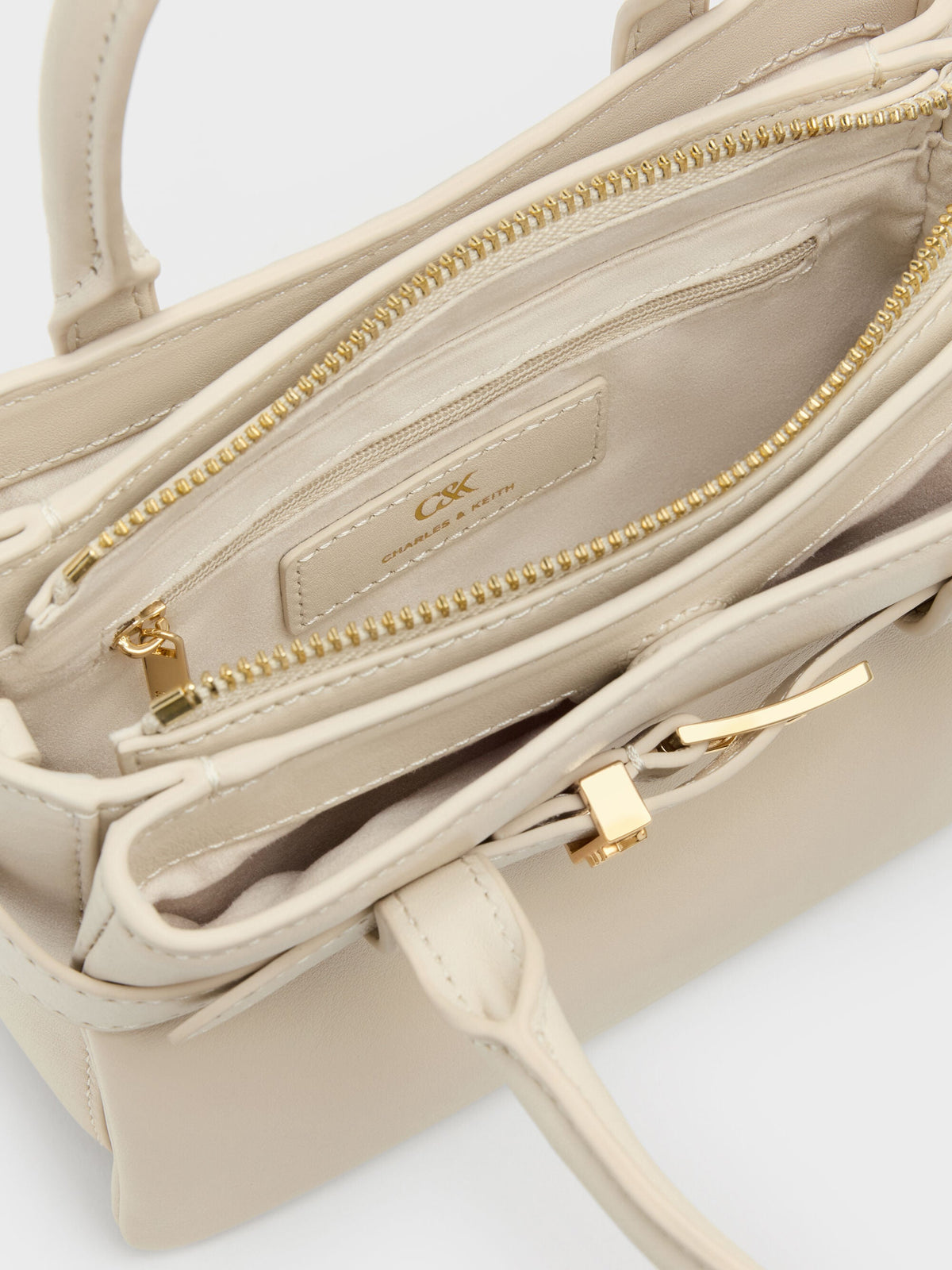 CHARLES & KEITH Trusted / Jody Leather Belted Tote Bag - Chalk