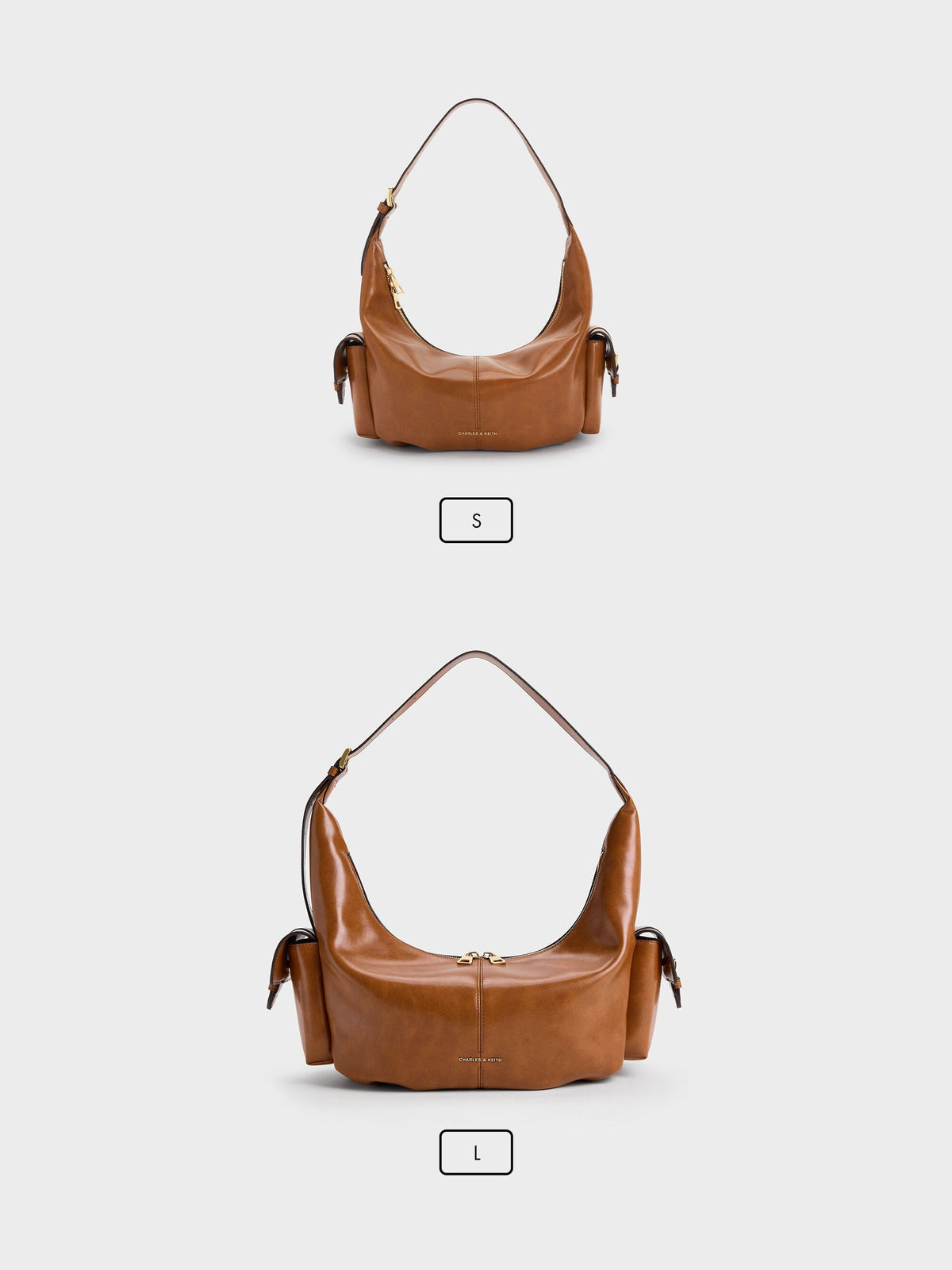 CHARLES & KEITH Special Offer / Large Bessie Side-Pocket Hobo Bag - Distressed Tan