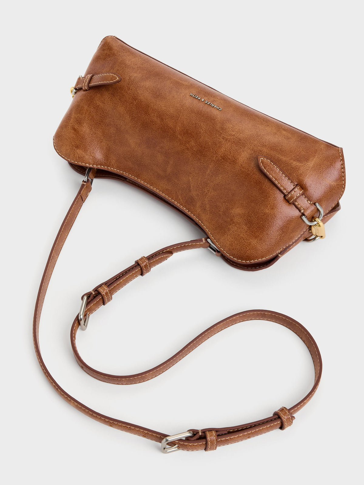 CHARLES & KEITH Top Pick / Delfina Chain Side-Belt Shoulder Bag - Distressed Tan
