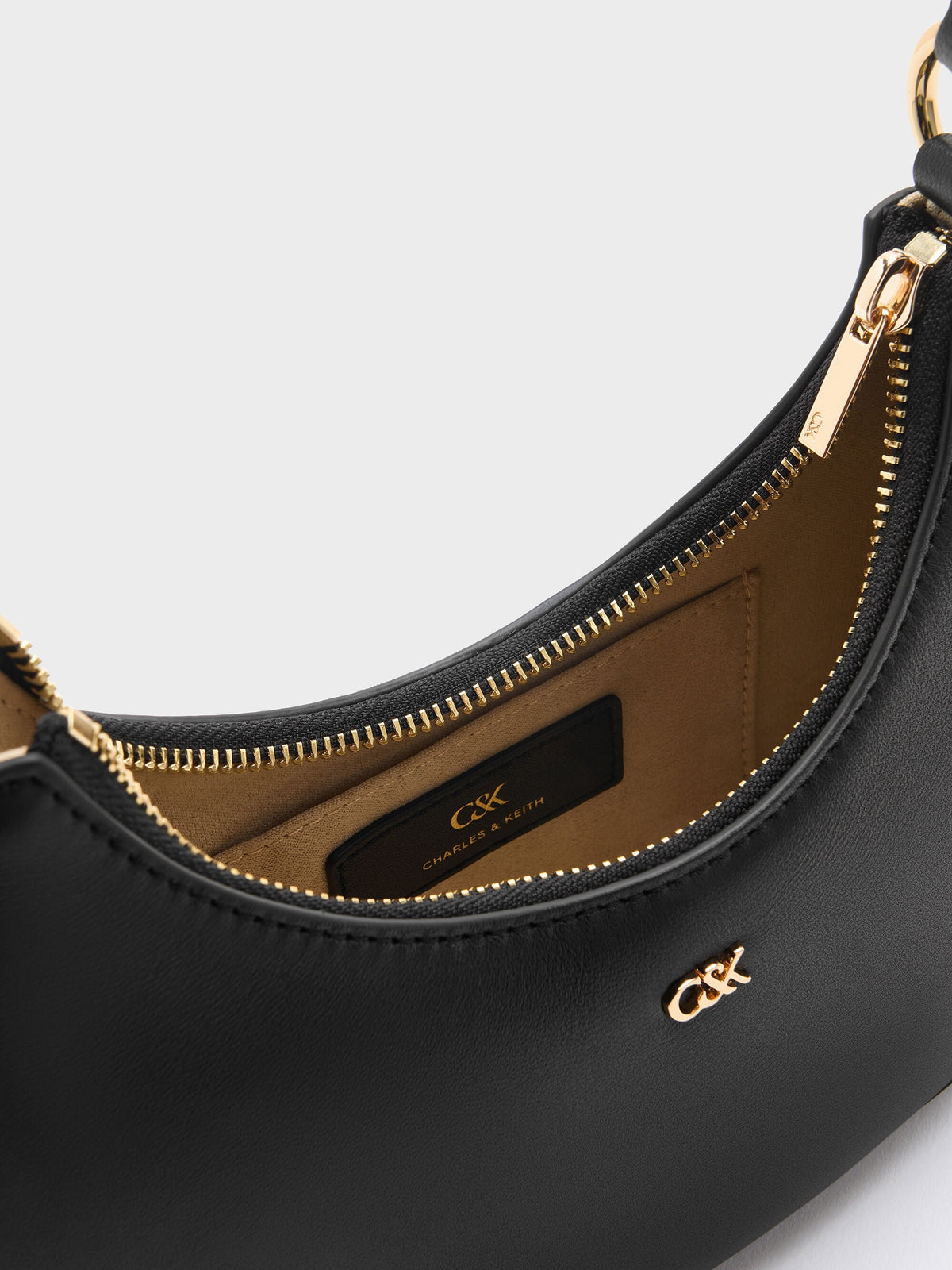 CHARLES & KEITH Smart Buy / Leather Crescent Hobo Bag - Black