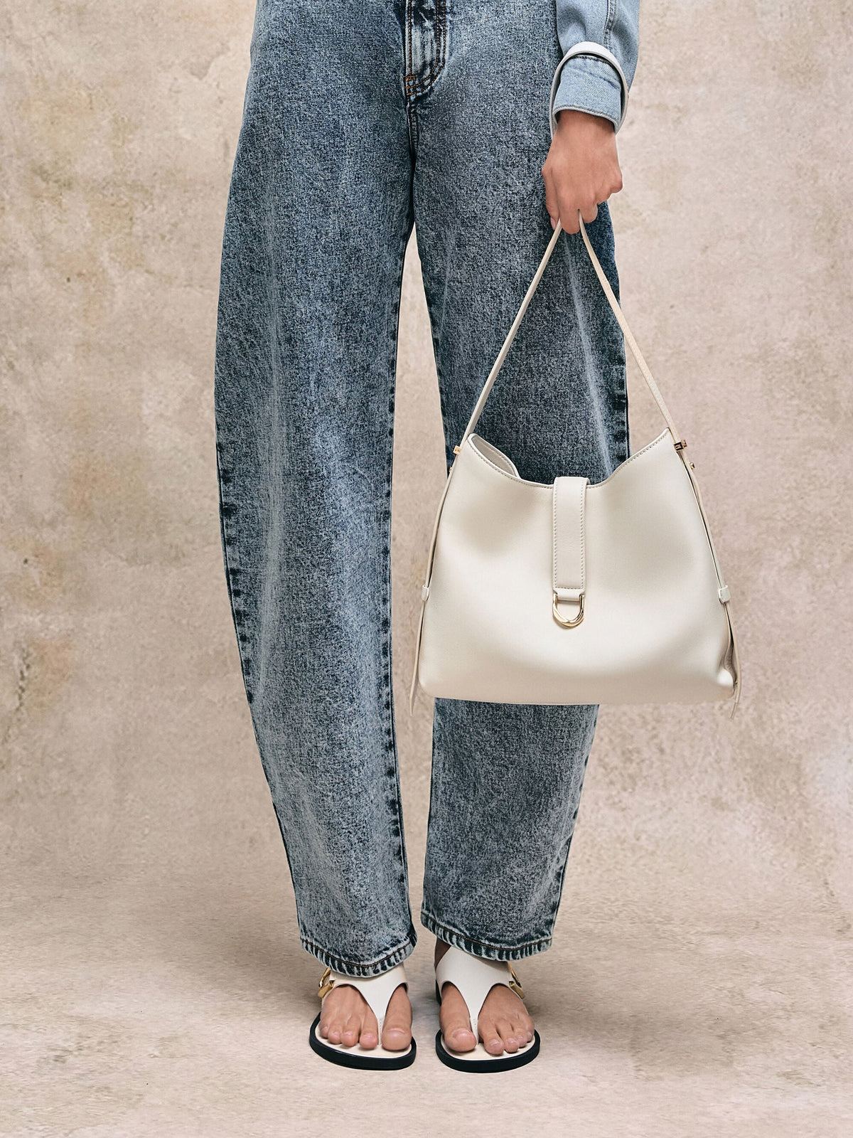 CHARLES & KEITH Featured / Gabine Leather Belted Hobo Bag - Eggshell Cream