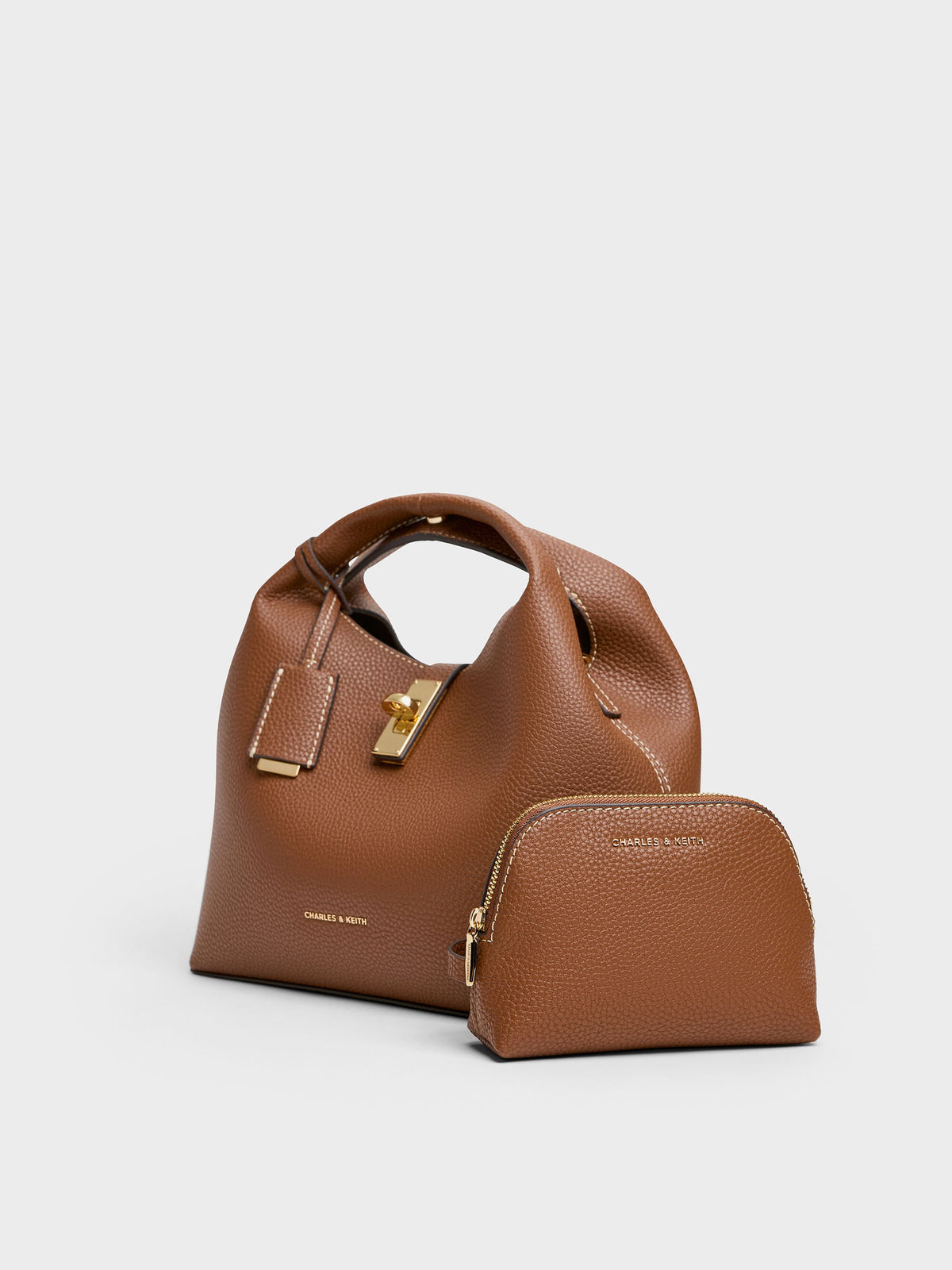 CHARLES & KEITH Recommended / Chance Turn-Lock Bucket Bag - Chocolate