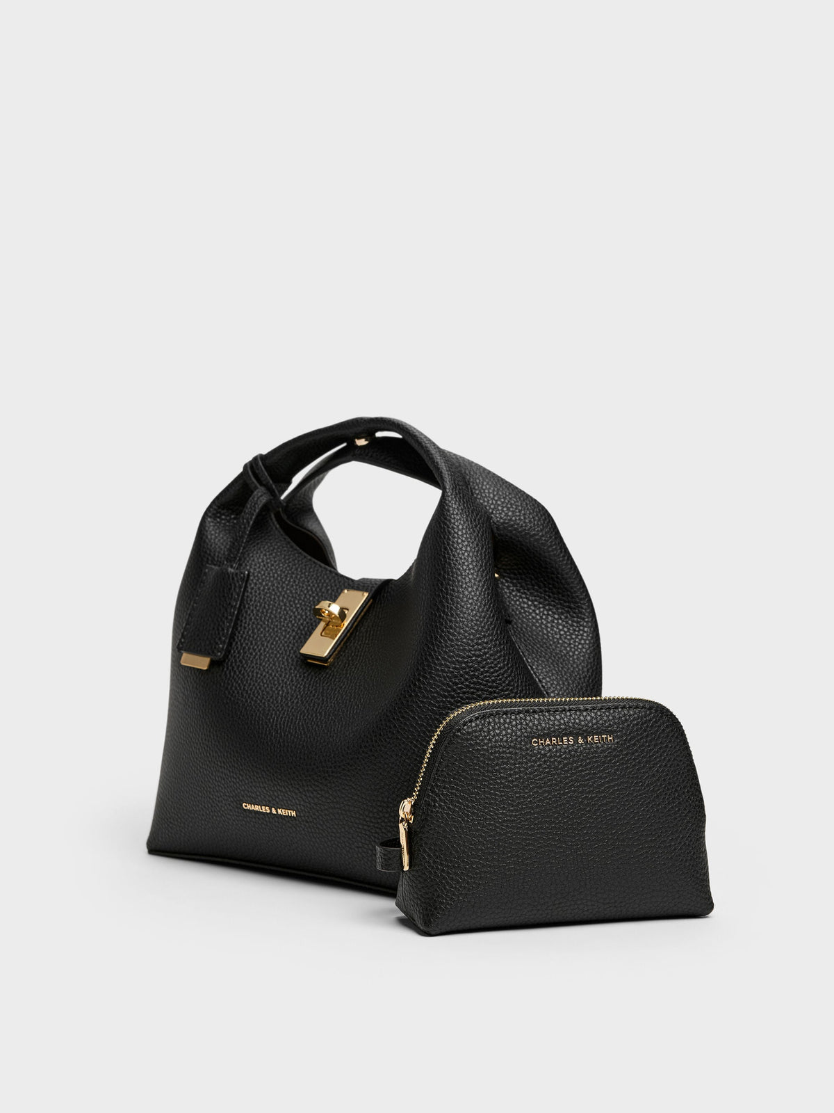 CHARLES & KEITH Best Price / Chance Turn-Lock Bucket Bag - Black