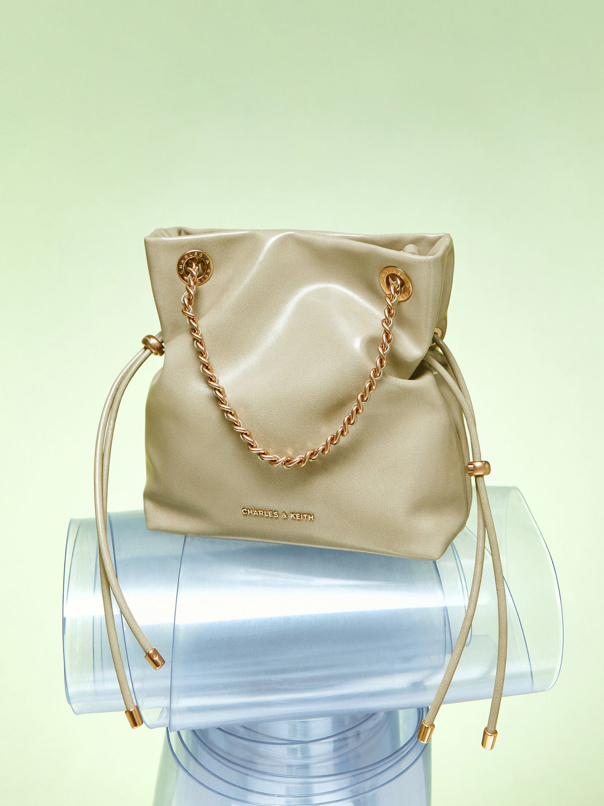 CHARLES & KEITH Best Seller / Arya Braided-Chain Crossbody Bag - Pale Olive