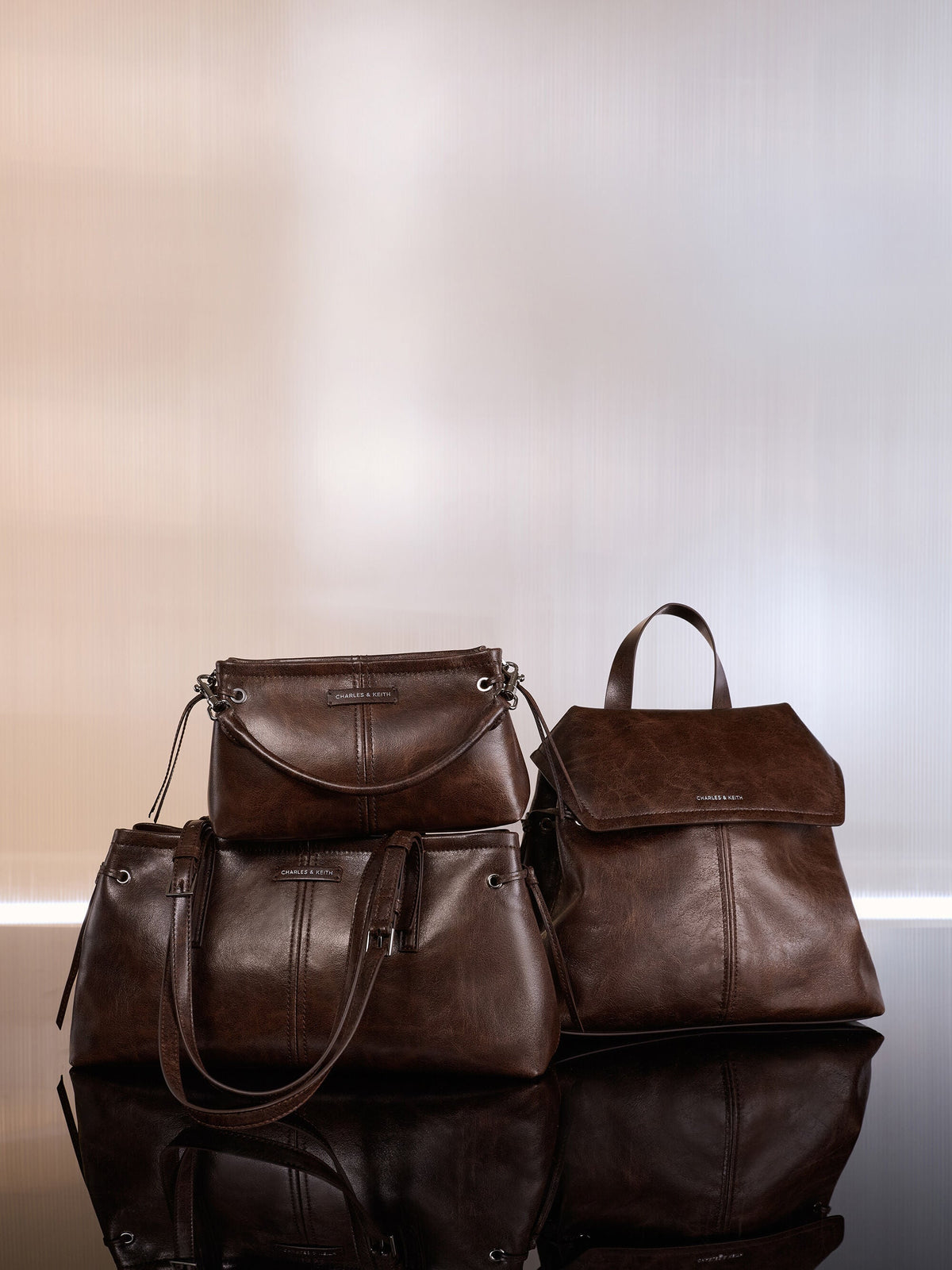 CHARLES & KEITH Classic / Noane Top Handle Bag - Distressed Coffee