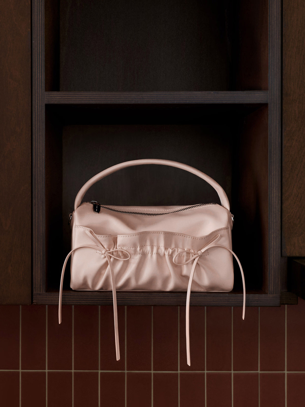 CHARLES & KEITH Customer Favorite / Reese Ruched Bow Top Handle Bag - Soft Pink