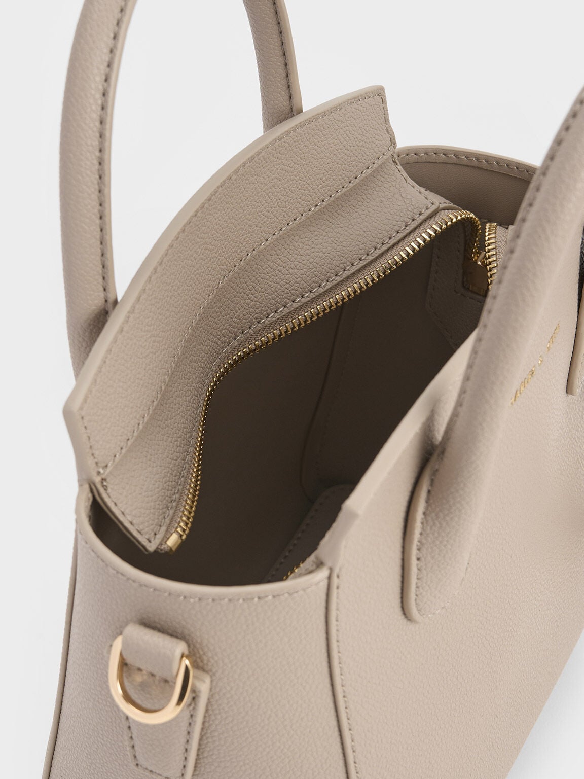 CHARLES & KEITH Exclusive / Harper Structured Top Handle Bag - Taupe