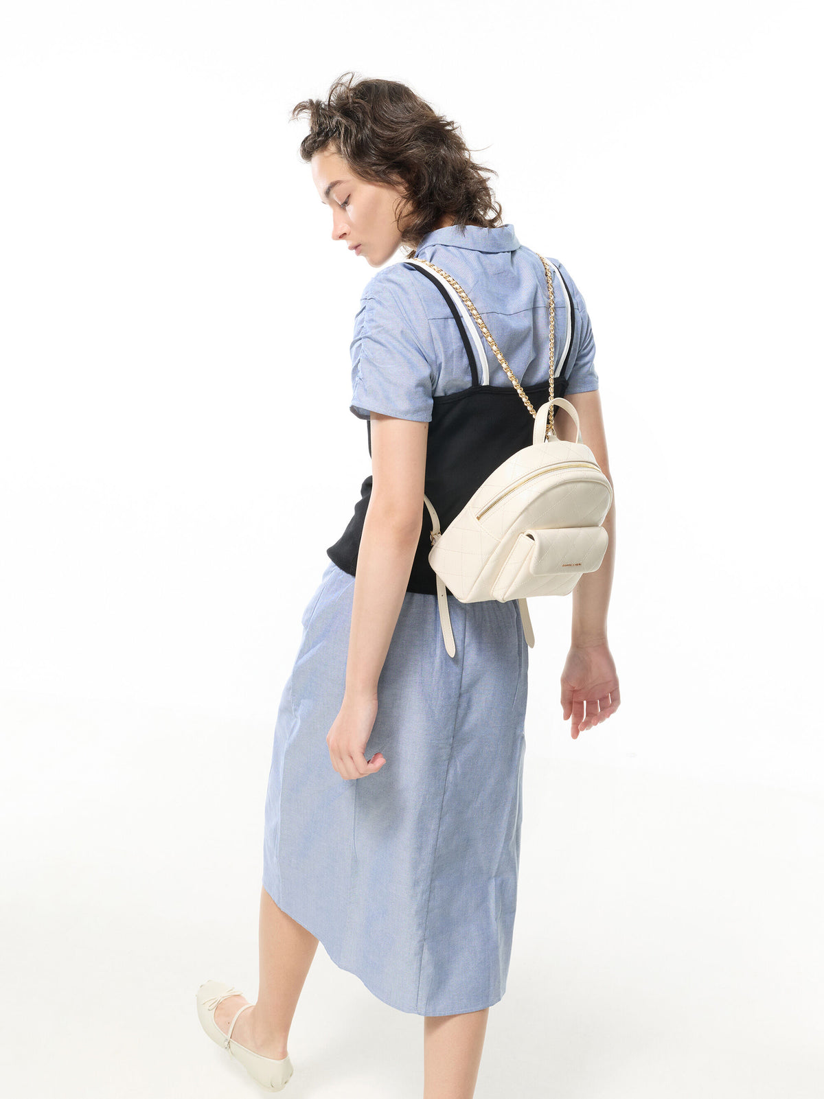 CHARLES & KEITH Everyday / Alva Quilted Front-Pocket Backpack - Cream