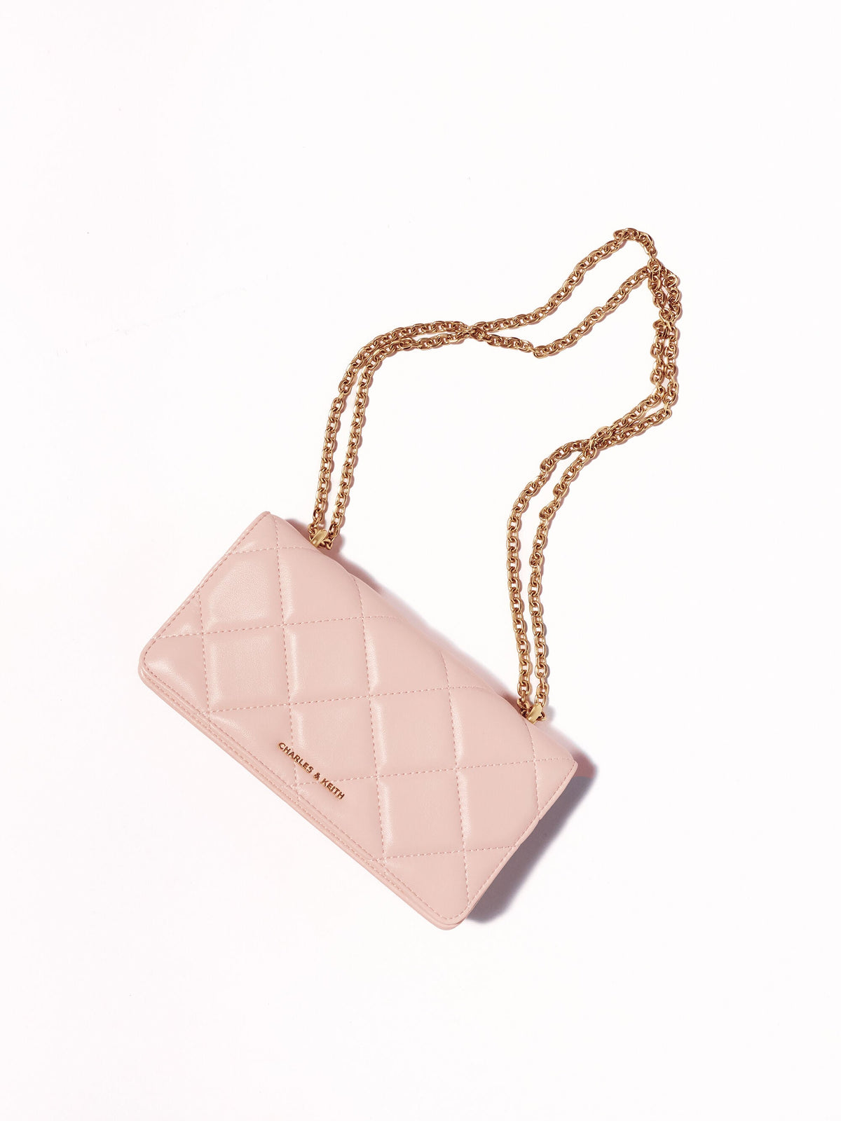 CHARLES & KEITH Signature / Paffuto Quilted Wallet On Chain - Soft Pink