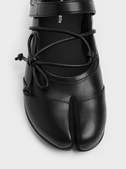 CHARLES & KEITH Special Offer / Aether Lace-Up Split-Toe Mary Jane Flats - Black
