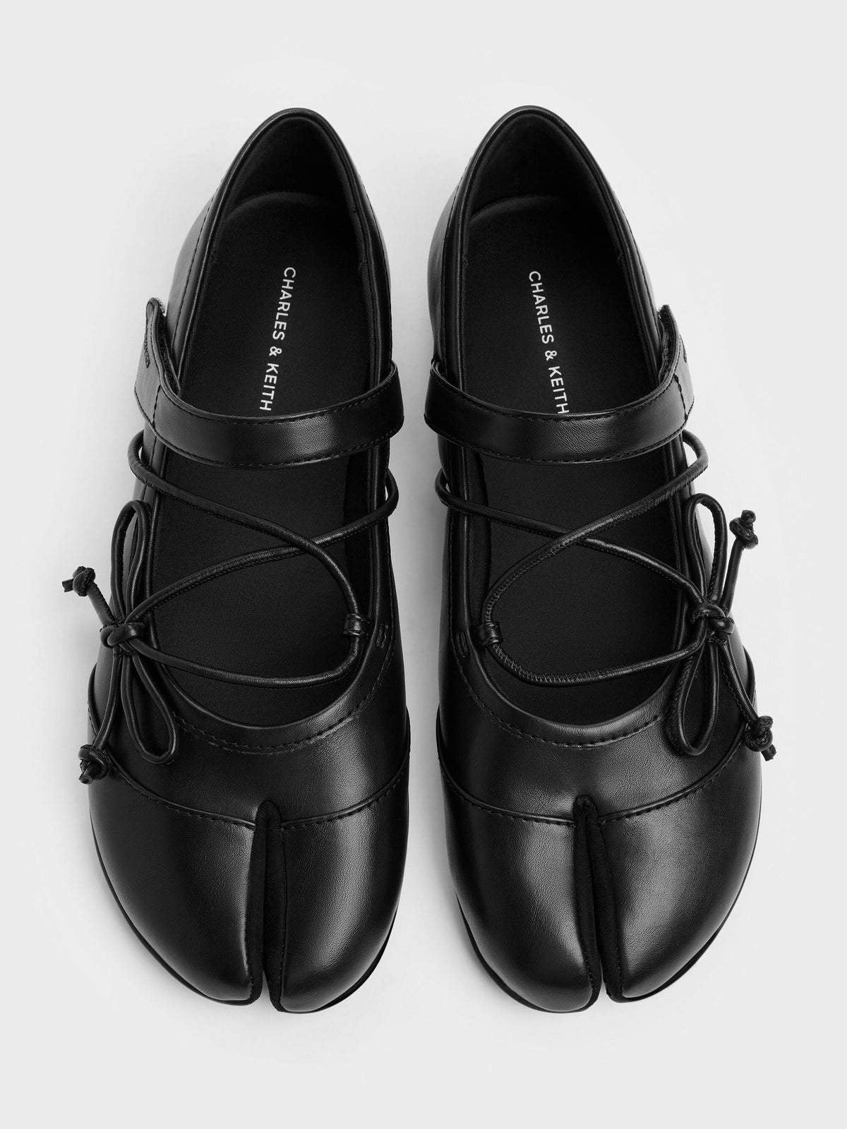 CHARLES & KEITH Special Offer / Aether Lace-Up Split-Toe Mary Jane Flats - Black