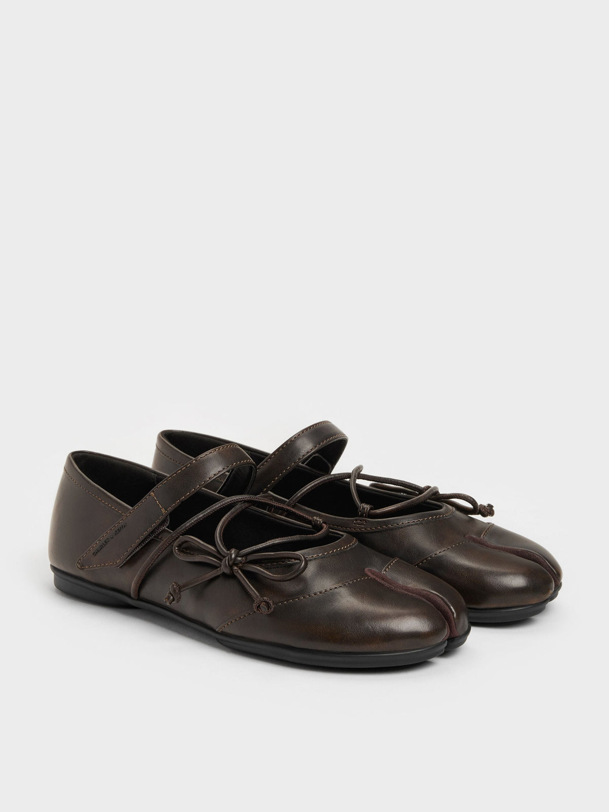 CHARLES & KEITH Customer Favorite / Aether Lace-Up Split-Toe Mary Jane Flats - Brown