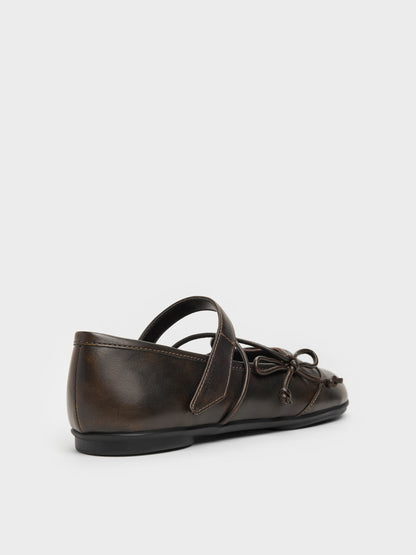 CHARLES & KEITH Customer Favorite / Aether Lace-Up Split-Toe Mary Jane Flats - Brown