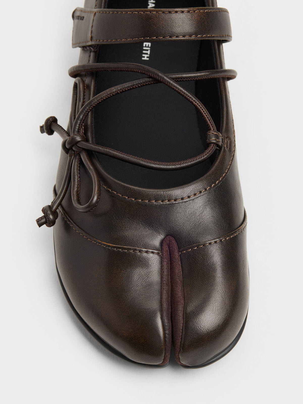 CHARLES & KEITH Customer Favorite / Aether Lace-Up Split-Toe Mary Jane Flats - Brown