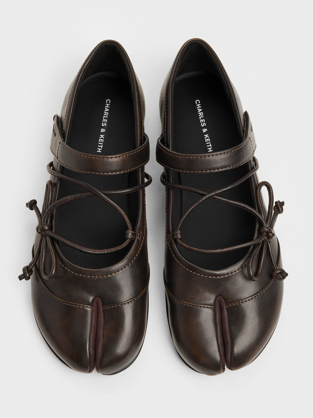 CHARLES & KEITH Customer Favorite / Aether Lace-Up Split-Toe Mary Jane Flats - Brown