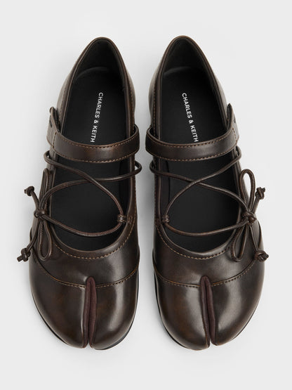CHARLES & KEITH Customer Favorite / Aether Lace-Up Split-Toe Mary Jane Flats - Brown