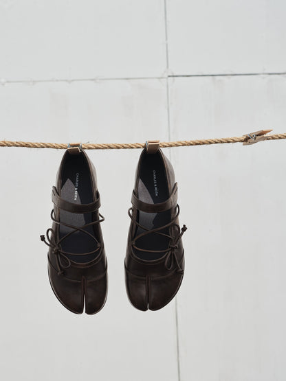 CHARLES & KEITH Customer Favorite / Aether Lace-Up Split-Toe Mary Jane Flats - Brown