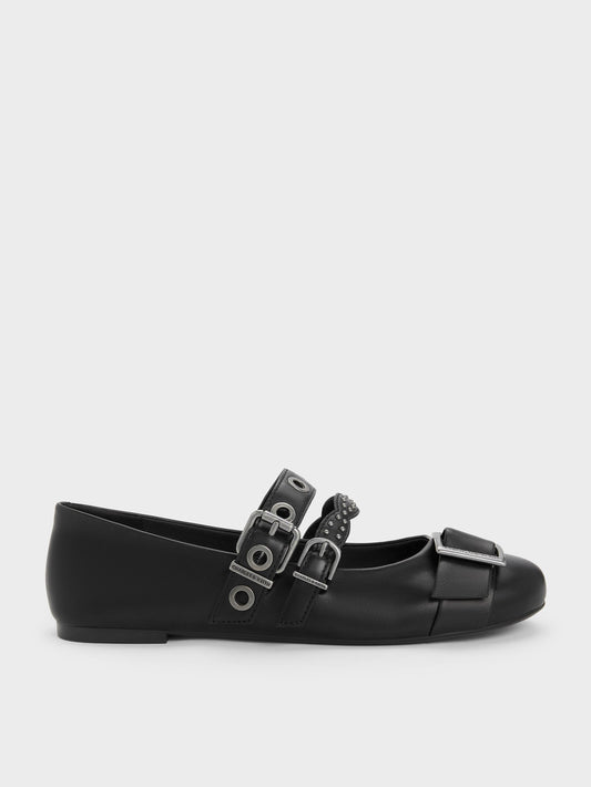 CHARLES & KEITH Featured / Aether Grommet Studded Mary Jane Flats - Black
