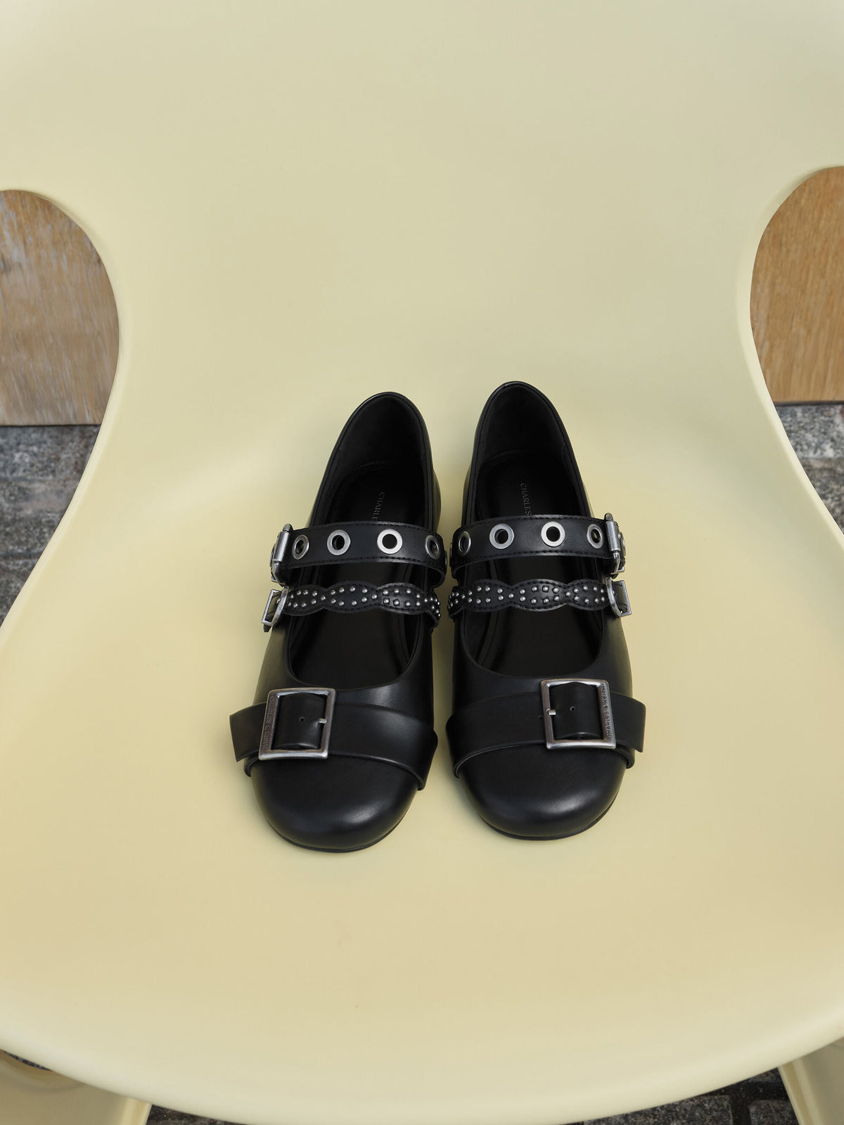 CHARLES & KEITH Featured / Aether Grommet Studded Mary Jane Flats - Black
