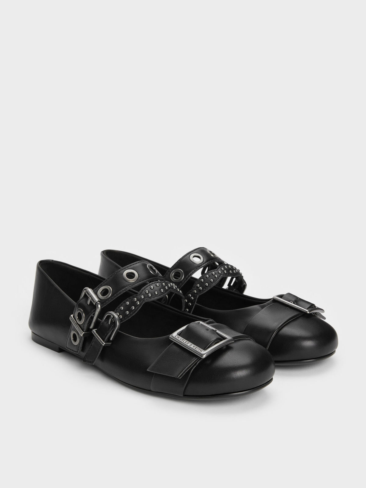 CHARLES & KEITH Featured / Aether Grommet Studded Mary Jane Flats - Black