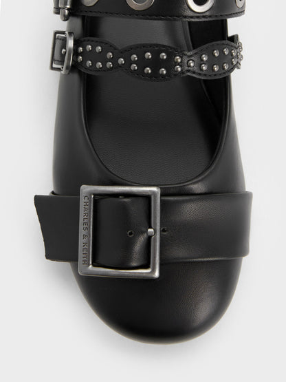 CHARLES & KEITH Featured / Aether Grommet Studded Mary Jane Flats - Black