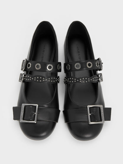 CHARLES & KEITH Featured / Aether Grommet Studded Mary Jane Flats - Black