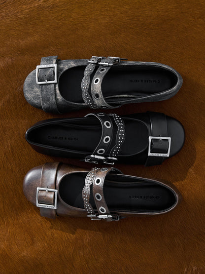 CHARLES & KEITH Featured / Aether Grommet Studded Mary Jane Flats - Black