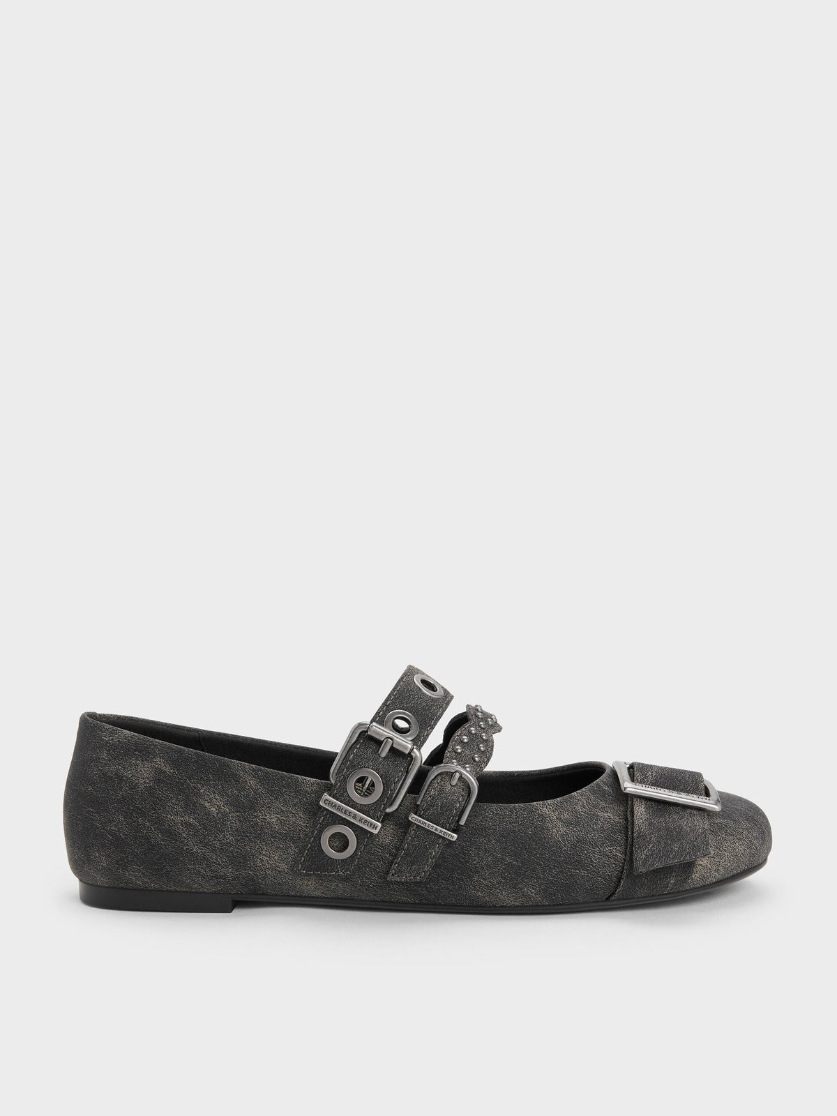 CHARLES & KEITH Premium / Aether Grommet Studded Mary Jane Flats - Dark Grey