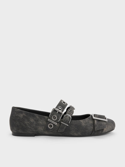 CHARLES & KEITH Premium / Aether Grommet Studded Mary Jane Flats - Dark Grey