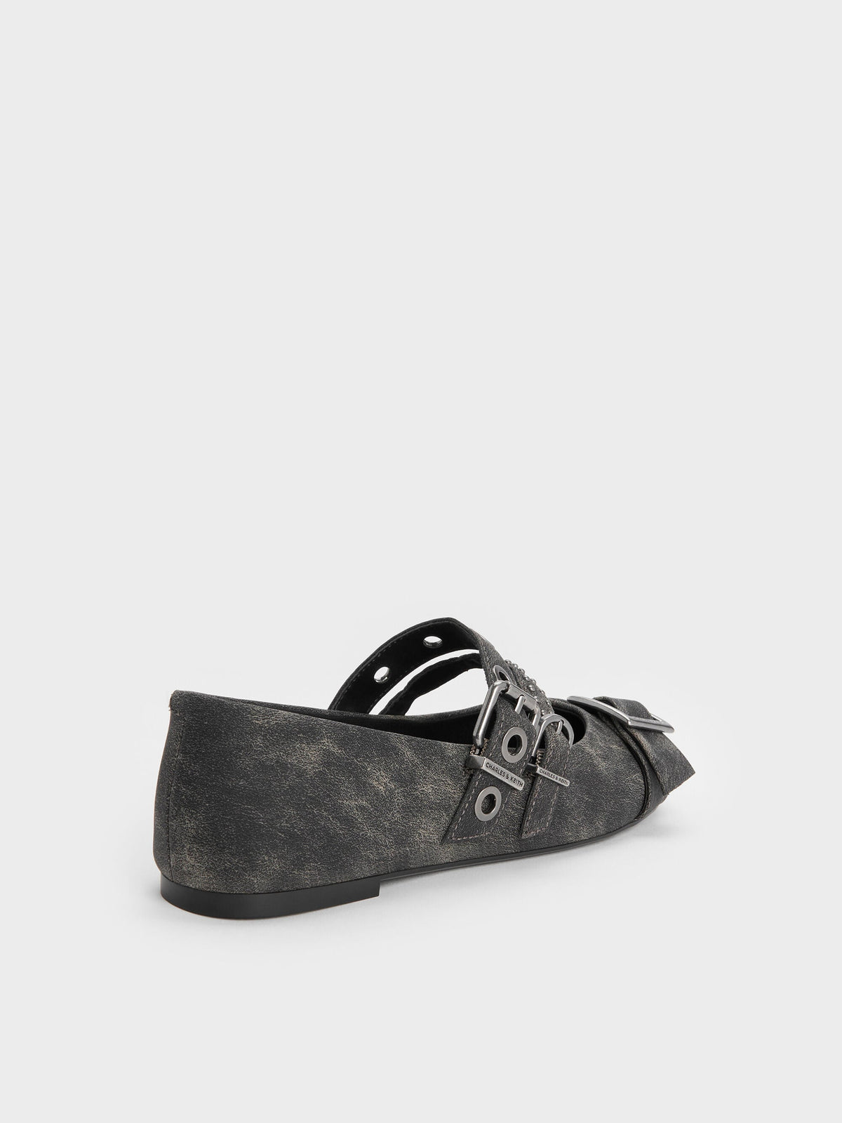 CHARLES & KEITH Premium / Aether Grommet Studded Mary Jane Flats - Dark Grey