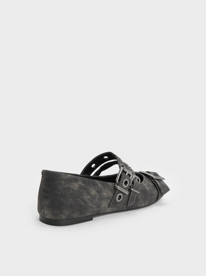 CHARLES & KEITH Premium / Aether Grommet Studded Mary Jane Flats - Dark Grey