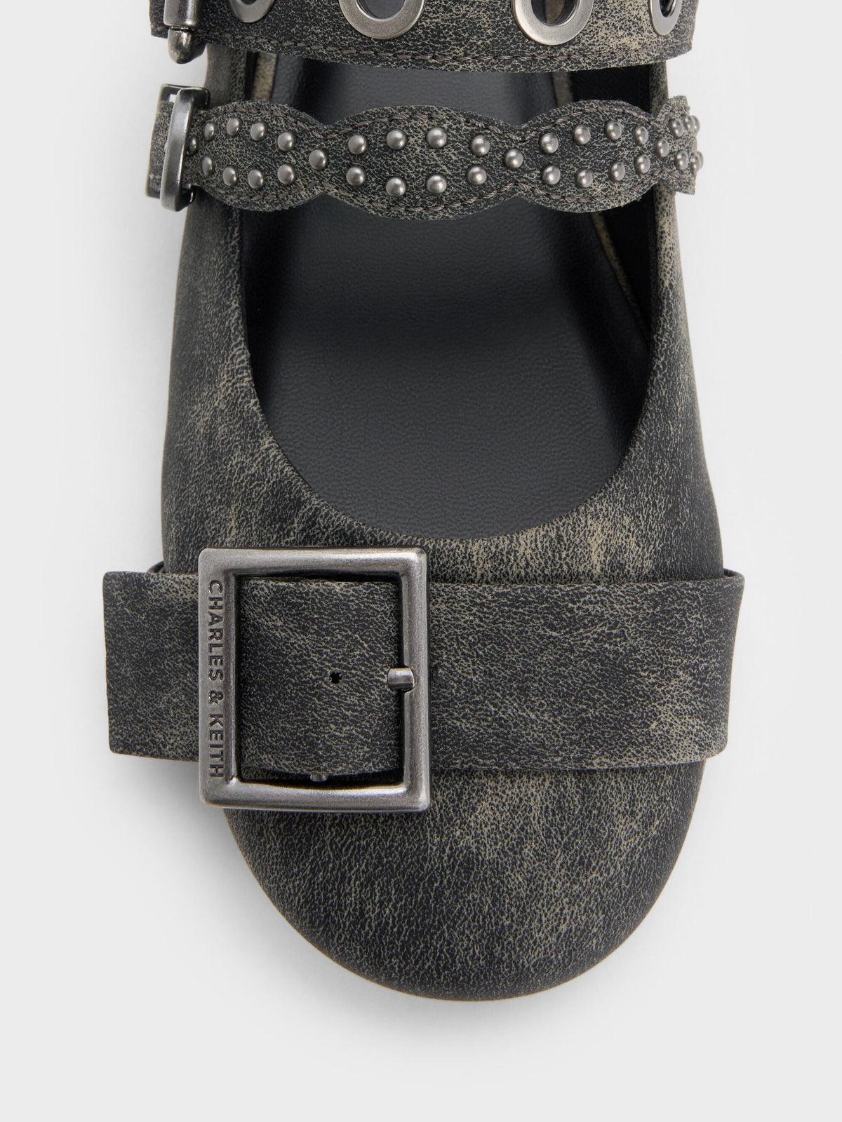 CHARLES & KEITH Premium / Aether Grommet Studded Mary Jane Flats - Dark Grey