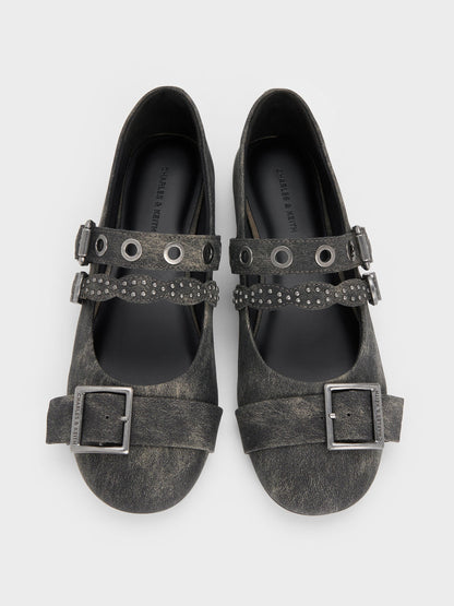 CHARLES & KEITH Premium / Aether Grommet Studded Mary Jane Flats - Dark Grey
