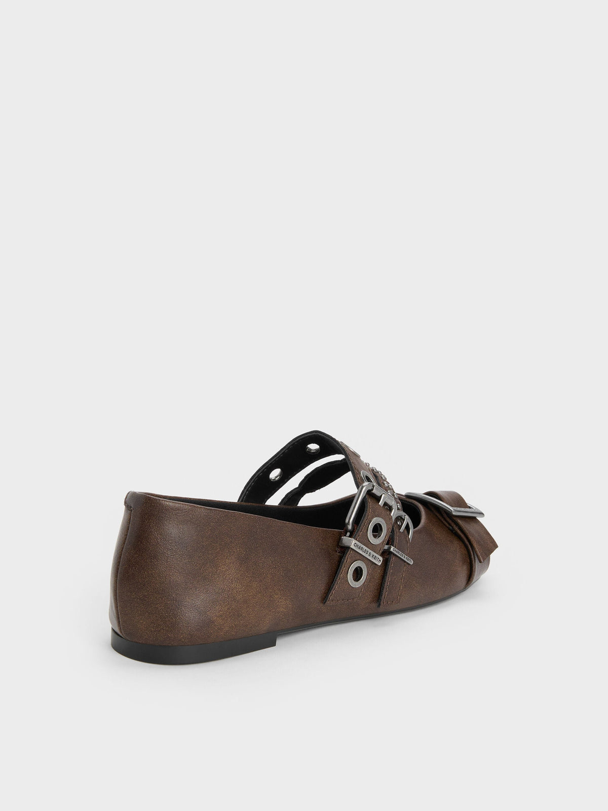 CHARLES & KEITH Premium / Aether Grommet Studded Mary Jane Flats - Dark Brown