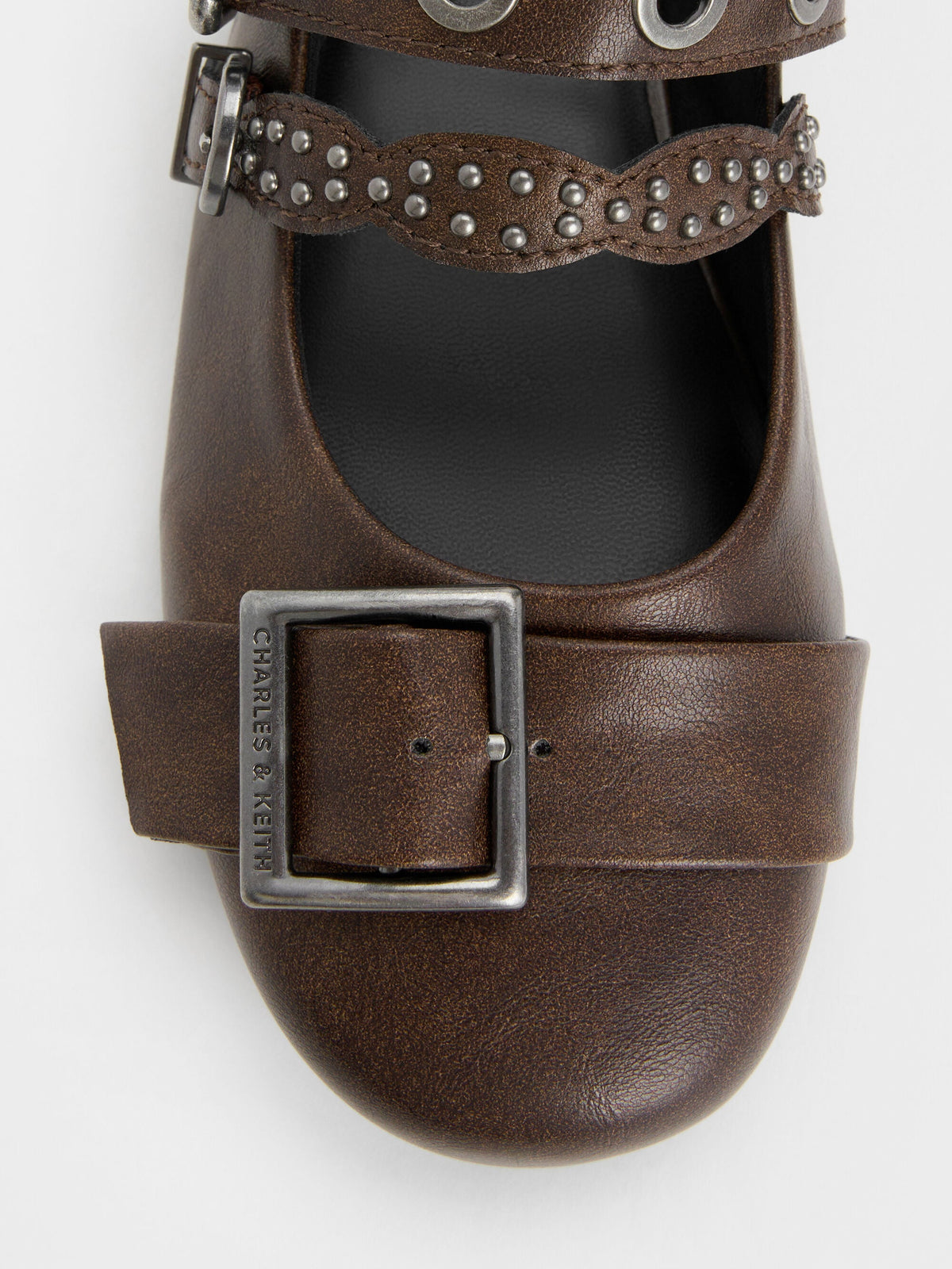 CHARLES & KEITH Premium / Aether Grommet Studded Mary Jane Flats - Dark Brown