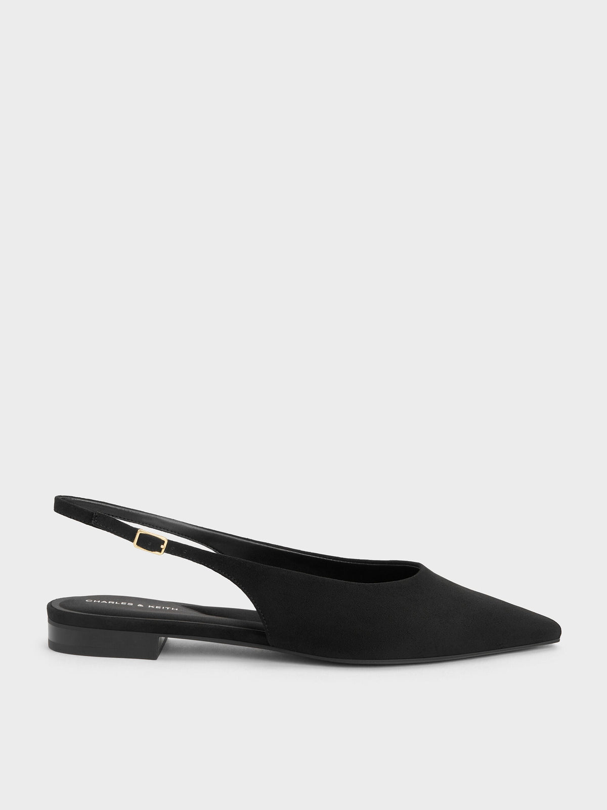 CHARLES & KEITH Best Seller / Emelia Faux Suede Slingback Flats - Black Textured