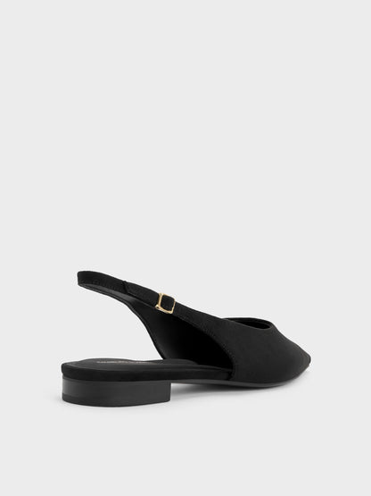 CHARLES & KEITH Best Seller / Emelia Faux Suede Slingback Flats - Black Textured