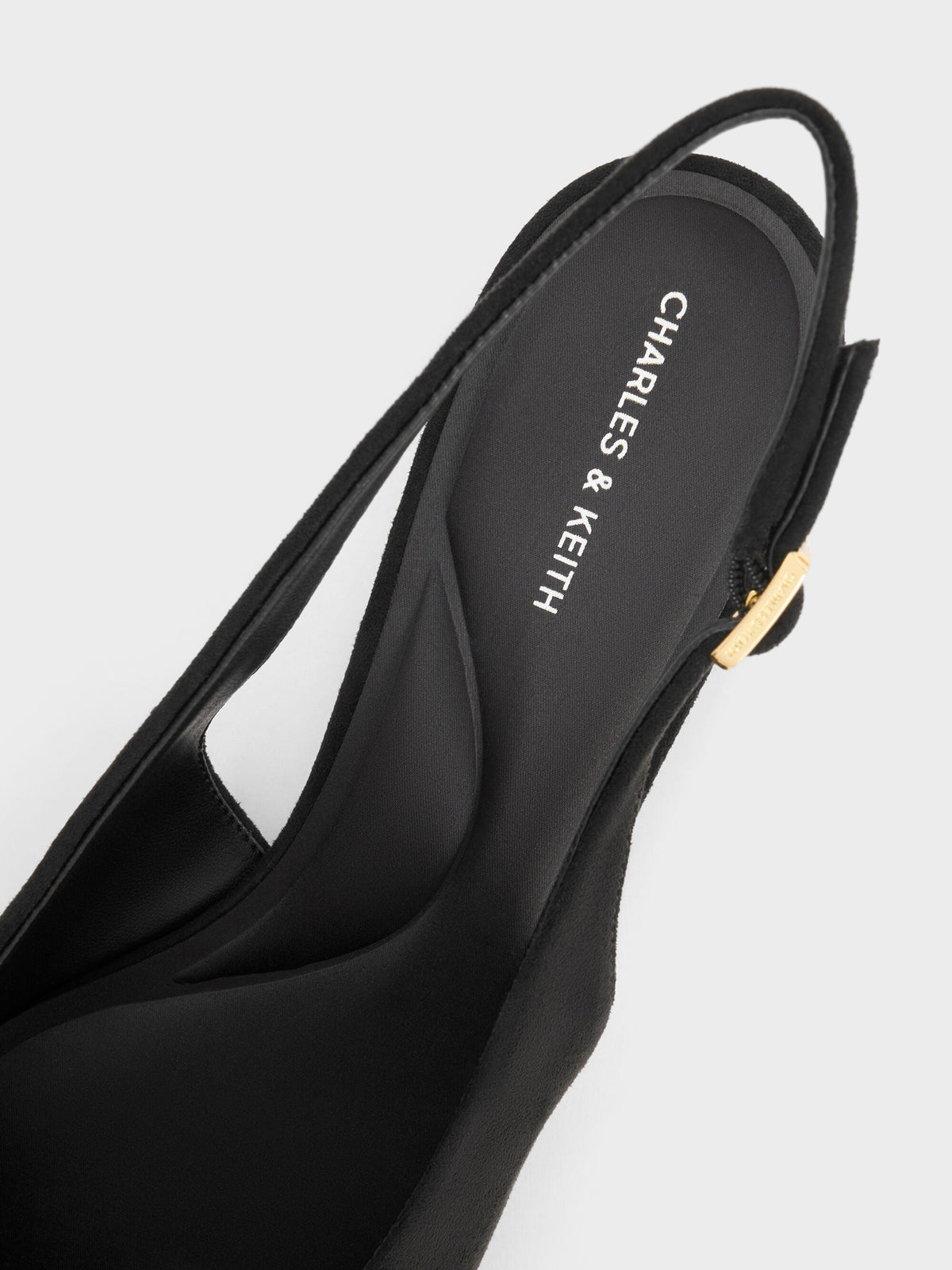 CHARLES & KEITH Best Seller / Emelia Faux Suede Slingback Flats - Black Textured