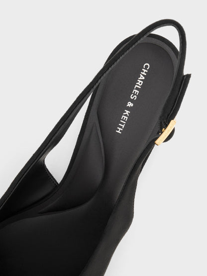 CHARLES & KEITH Best Seller / Emelia Faux Suede Slingback Flats - Black Textured